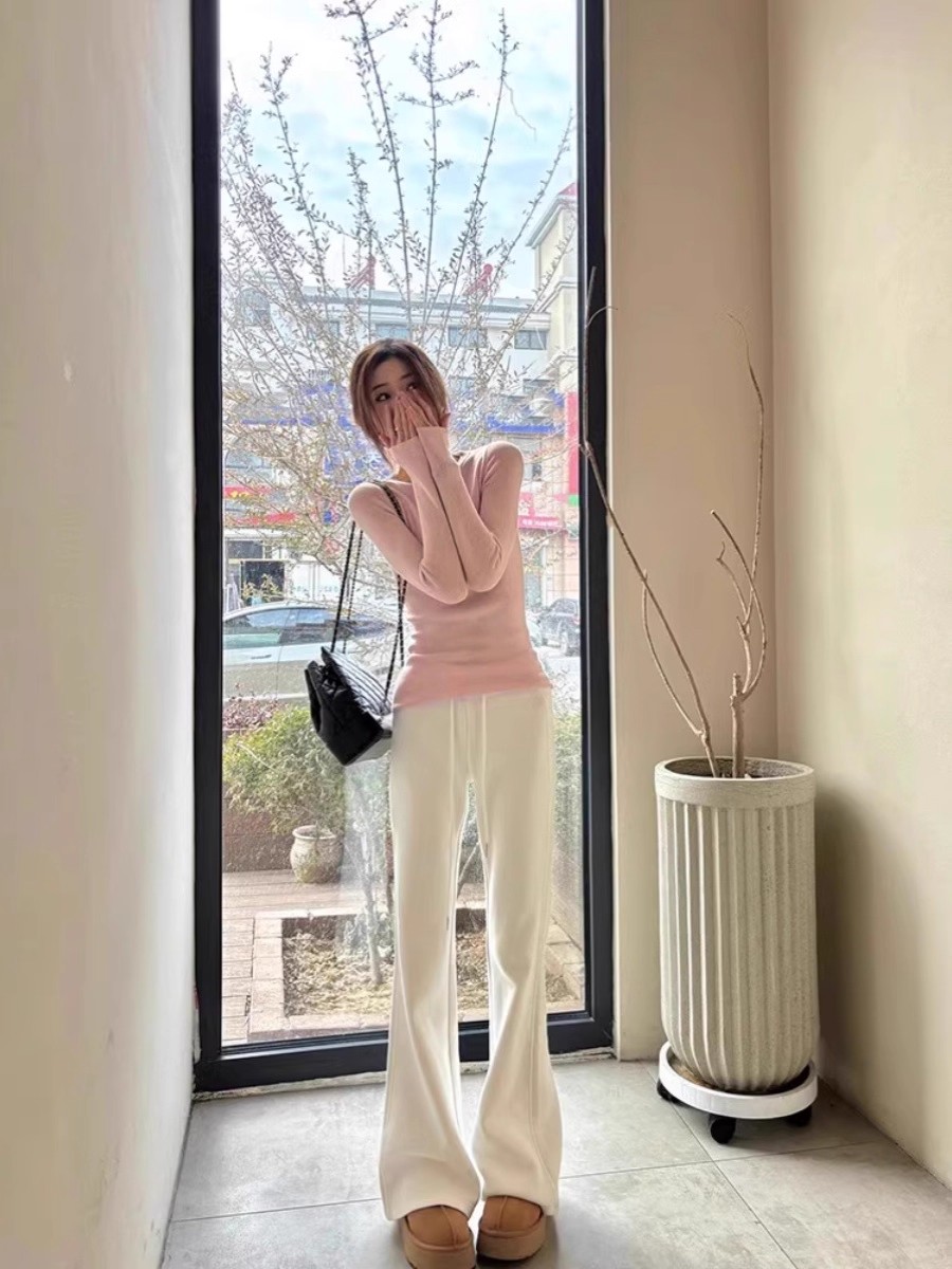 Women's Soft Cream Yellow Knit Base Layer Slim Fit Long Sleeve Sweater 2026 Fall Winter - Image 4