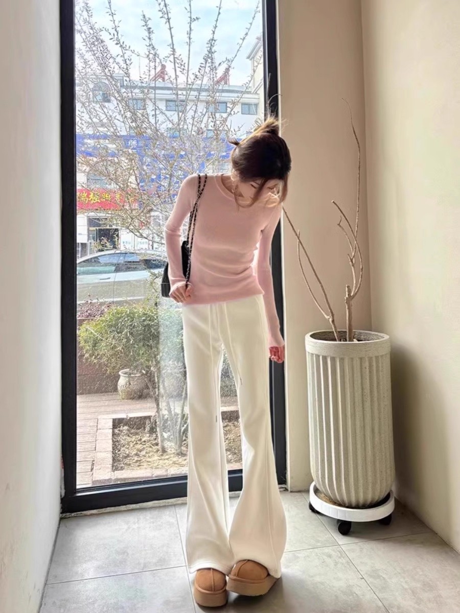 Women's Soft Cream Yellow Knit Base Layer Slim Fit Long Sleeve Sweater 2026 Fall Winter - Image 2