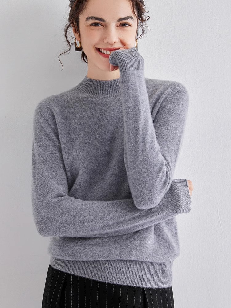 2026 Autumn Winter New Half Turtleneck Cashmere Sweater Women's Cashmere Thin Pullover Knit Base Sweater - Image 2