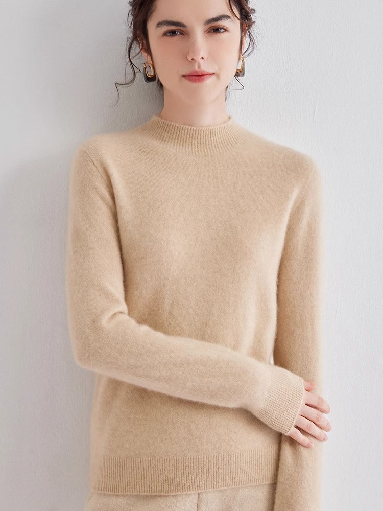 2026 Autumn Winter New Half Turtleneck Cashmere Sweater Women's Cashmere Thin Pullover Knit Base Sweater - Image 3