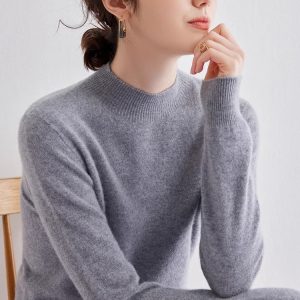 2026 Autumn Winter New Half Turtleneck Cashmere Sweater Women's Cashmere Thin Pullover Knit Base Sweater