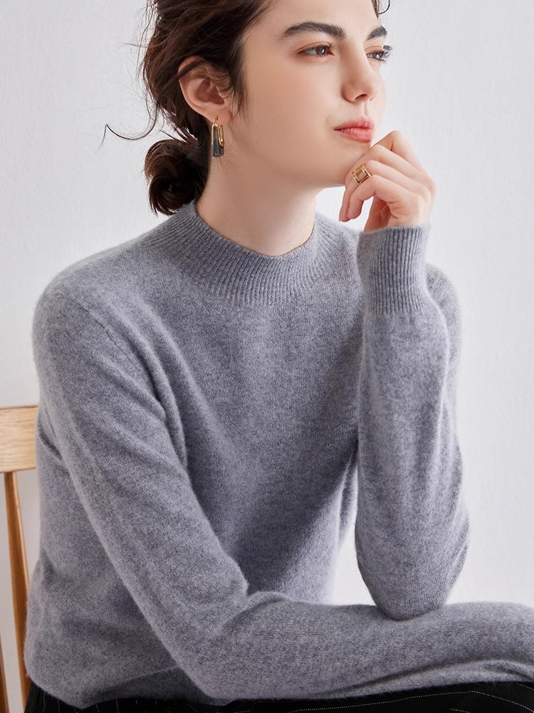 2026 Autumn Winter New Half Turtleneck Cashmere Sweater Women's Cashmere Thin Pullover Knit Base Sweater