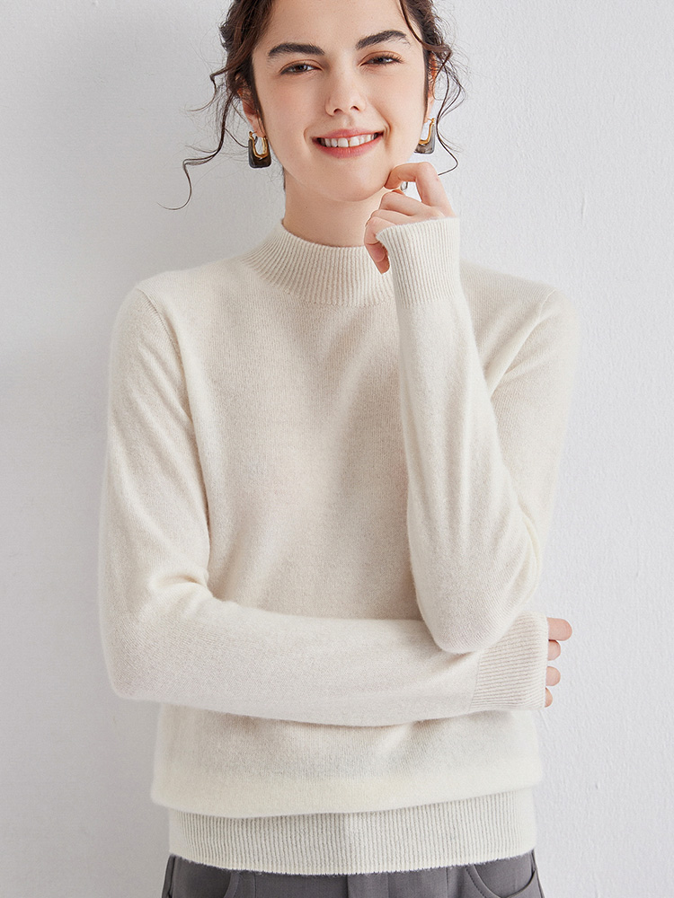 2026 Autumn Winter New Half Turtleneck Cashmere Sweater Women's Cashmere Thin Pullover Knit Base Sweater - Image 4