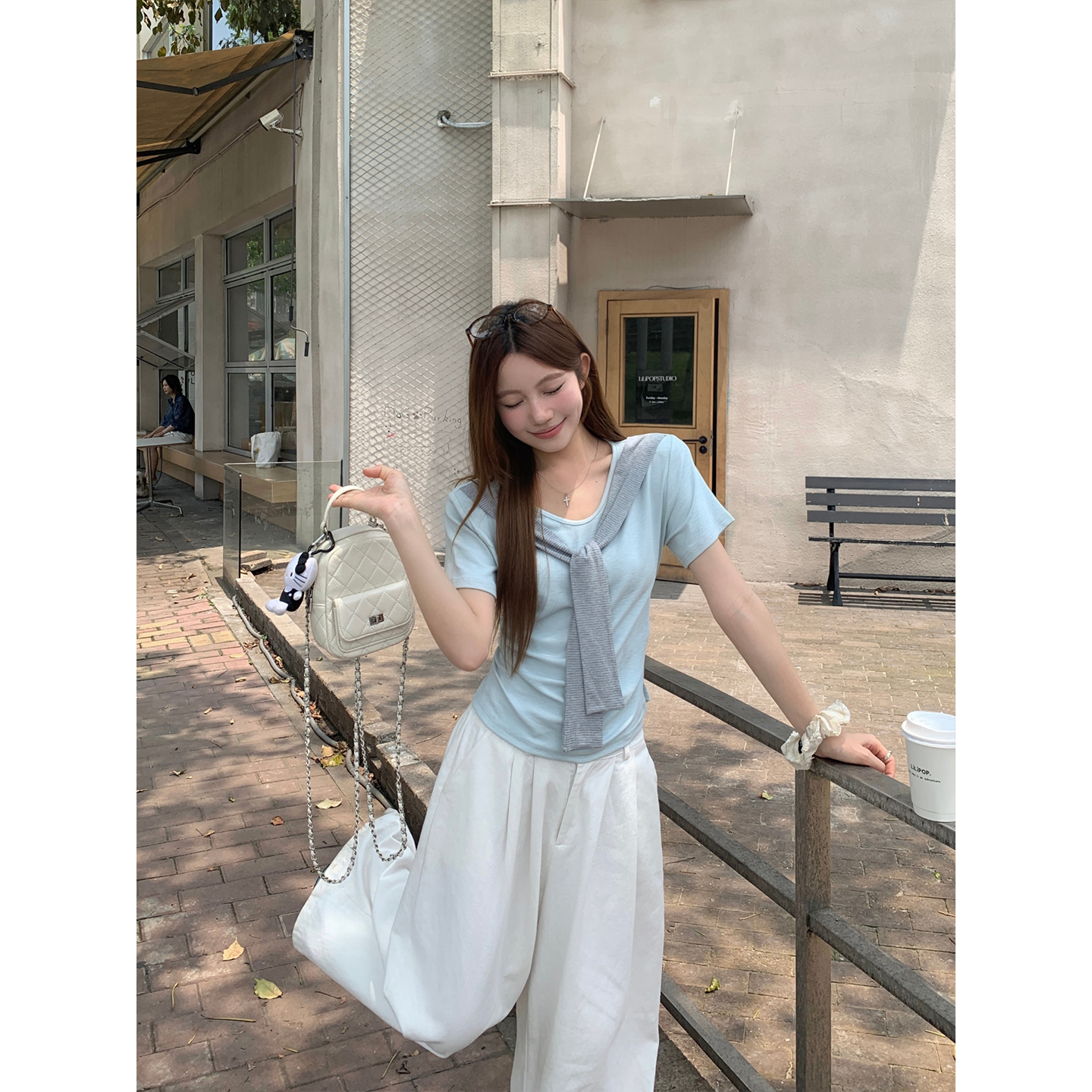 Women's Summer Faux Two-Piece Tie-Front Short-Sleeve T-Shirt with Pleats and Slimming Waist - Image 2