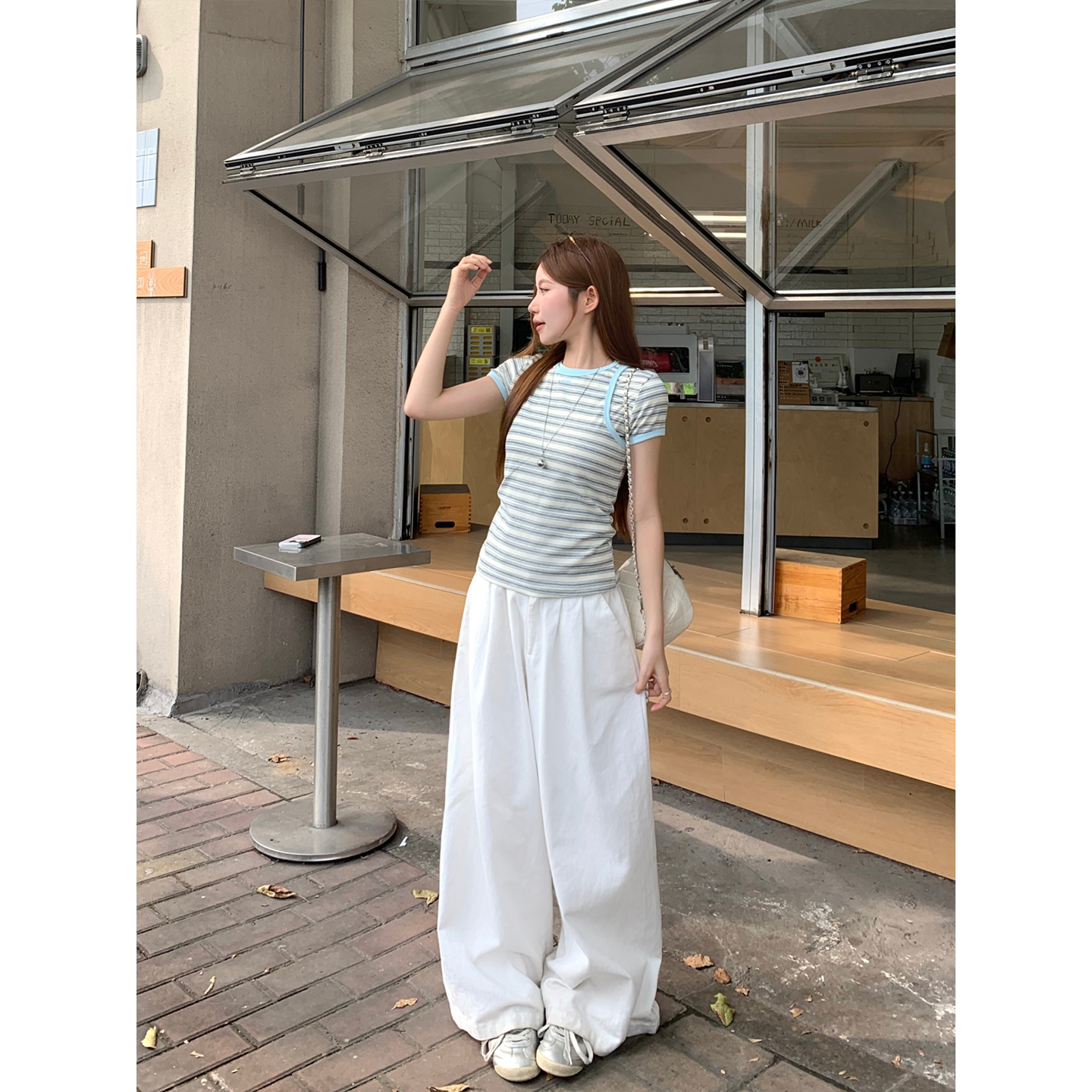 Korean Color Block Striped Short Sleeve T-Shirt Women Summer New Slim Fit Two Piece Top - Image 4
