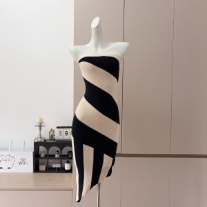 HELEN Geometric Color Block Striped Strapless Dress for Women