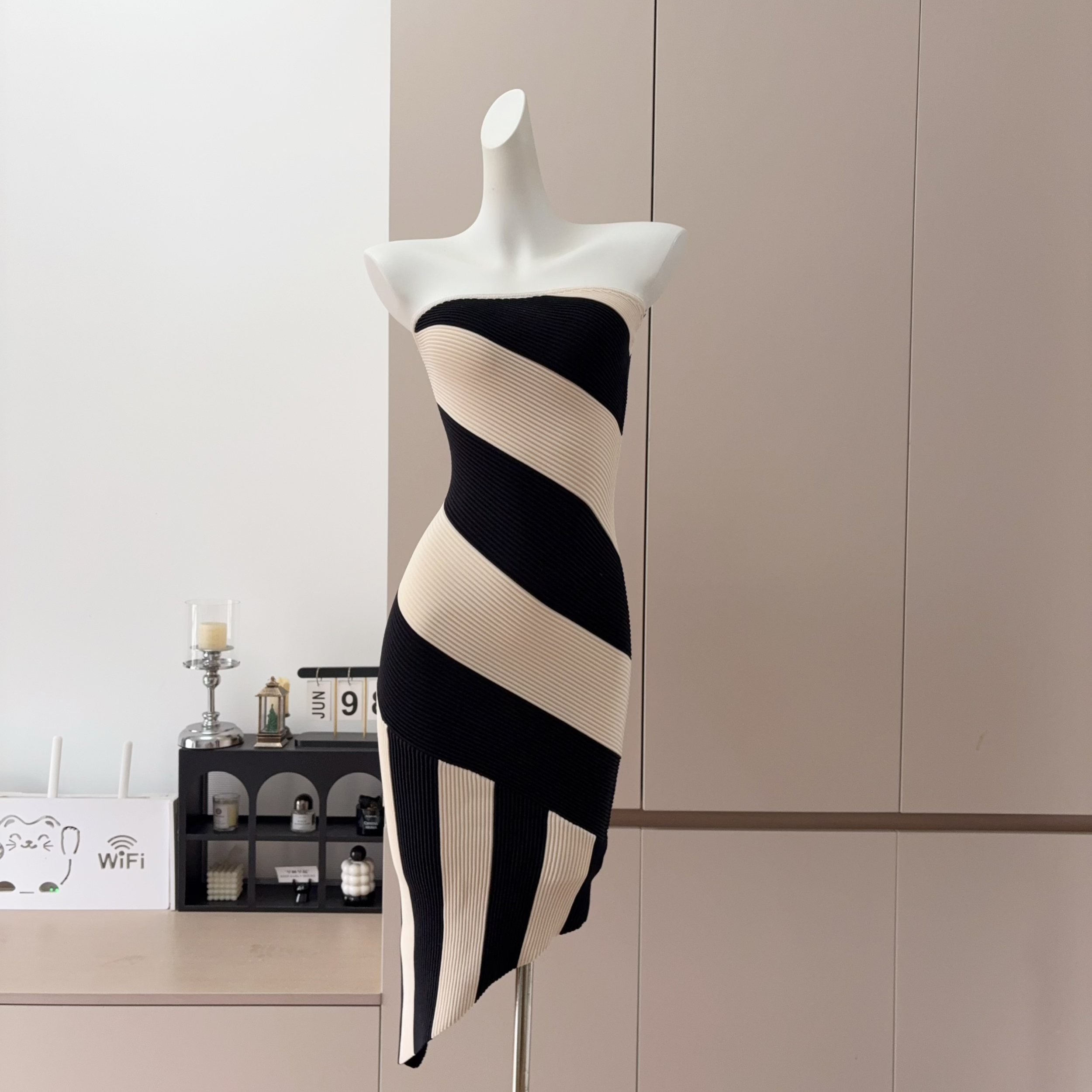 HELEN Geometric Color Block Striped Strapless Dress for Women