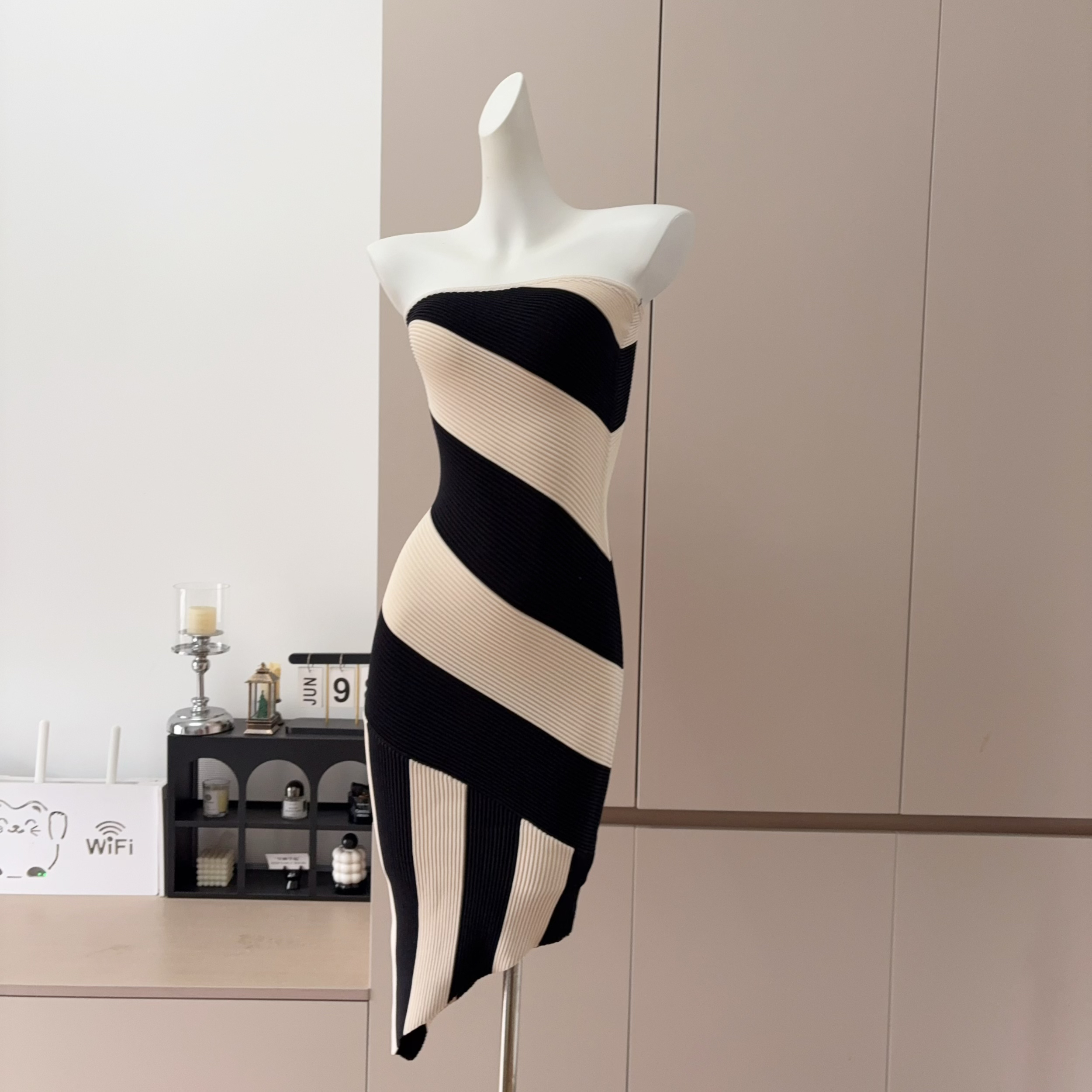 HELEN Geometric Color Block Striped Strapless Dress for Women - Image 3