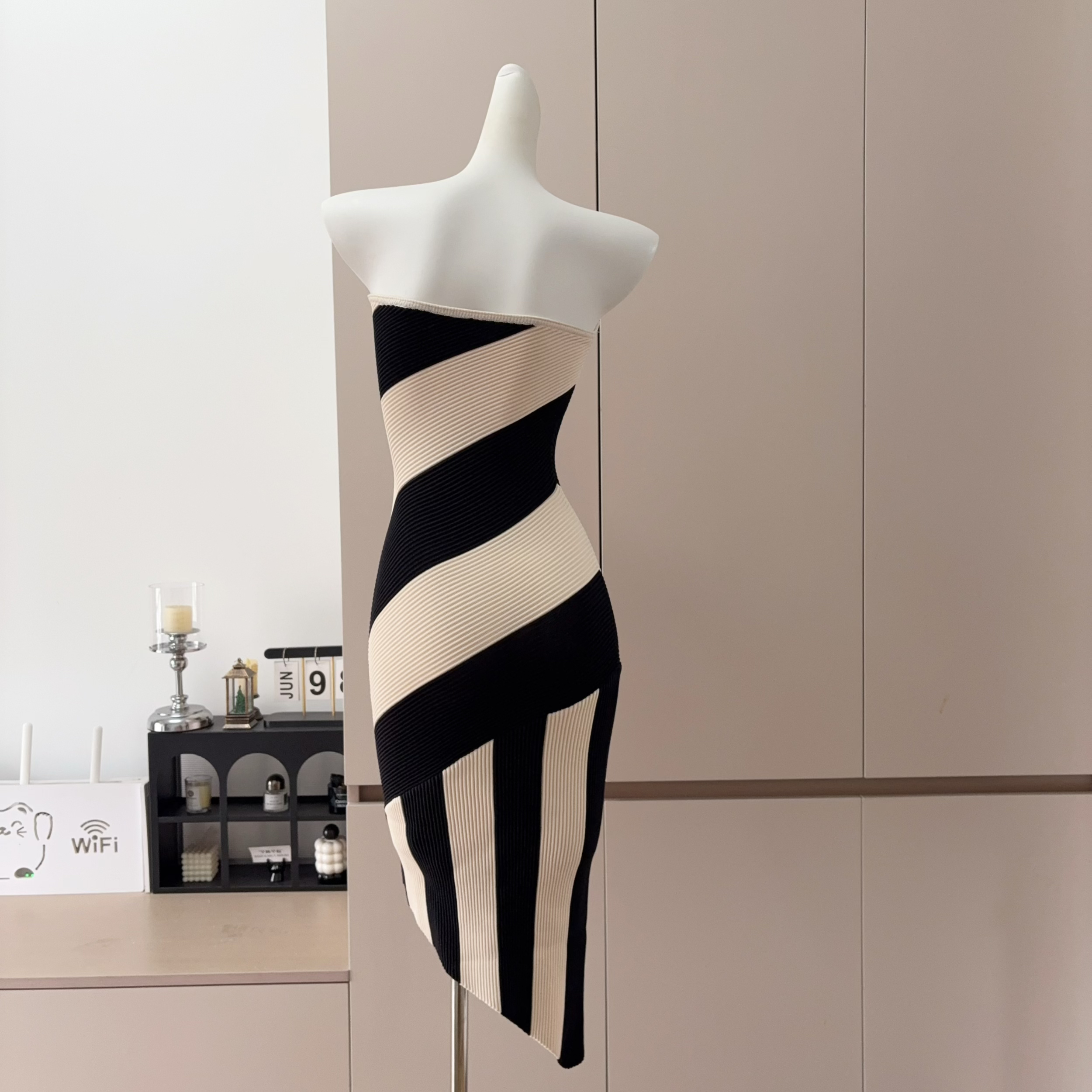 HELEN Geometric Color Block Striped Strapless Dress for Women - Image 5