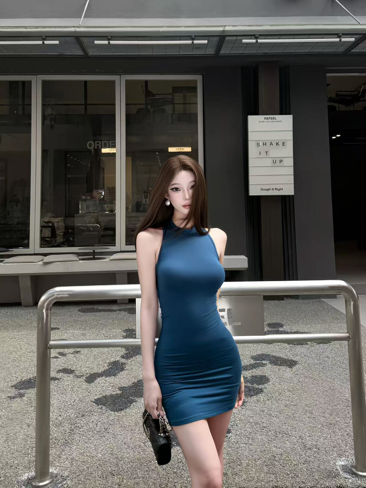 Women's Halter Neck Knit Bodycon Mini Dress - Slim Fit Sexy Commuter Style