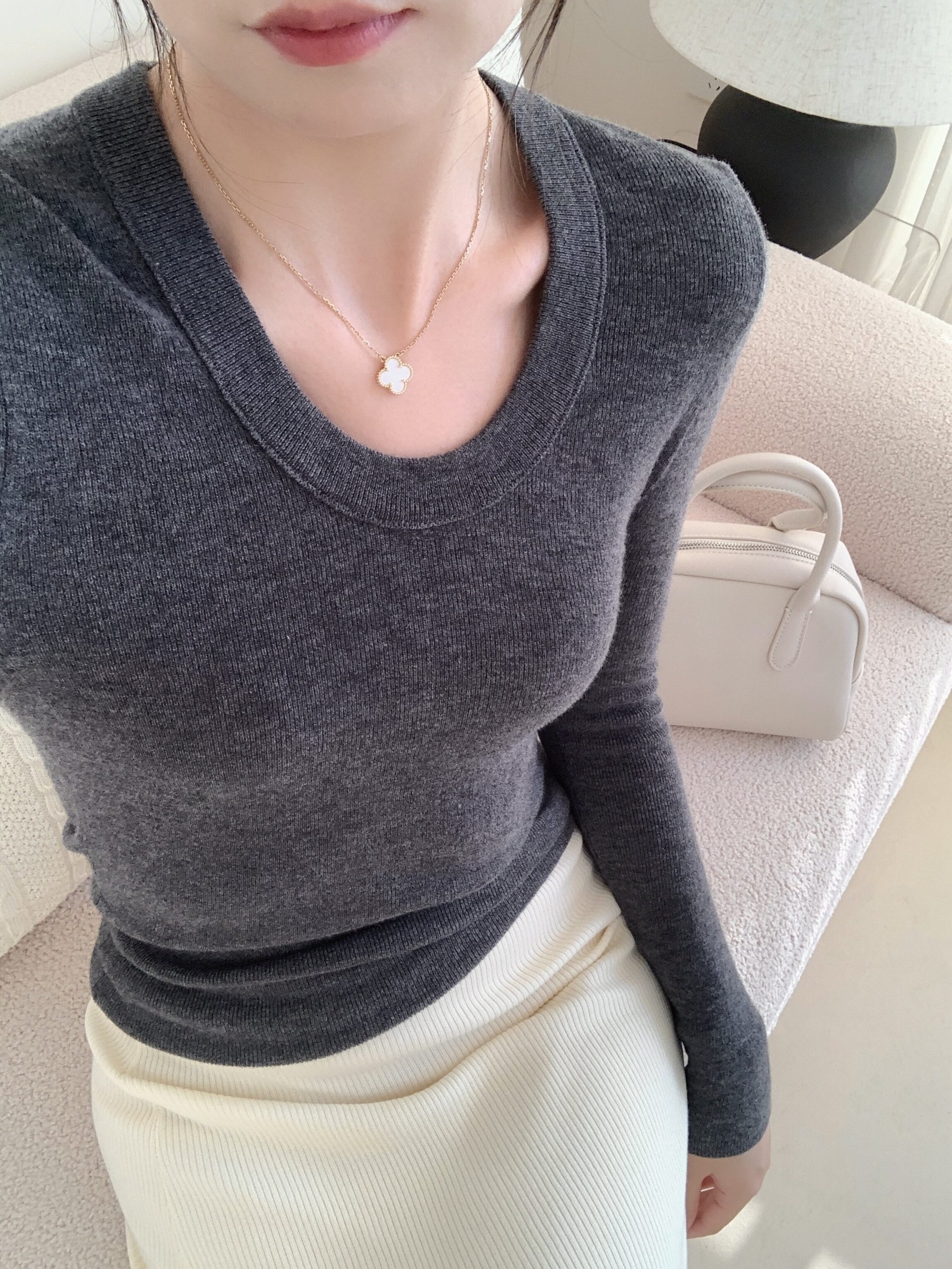 Women's Wool-Blend U-Neck Slim Knit Sweater Fall Winter Base Layer Top - Image 2