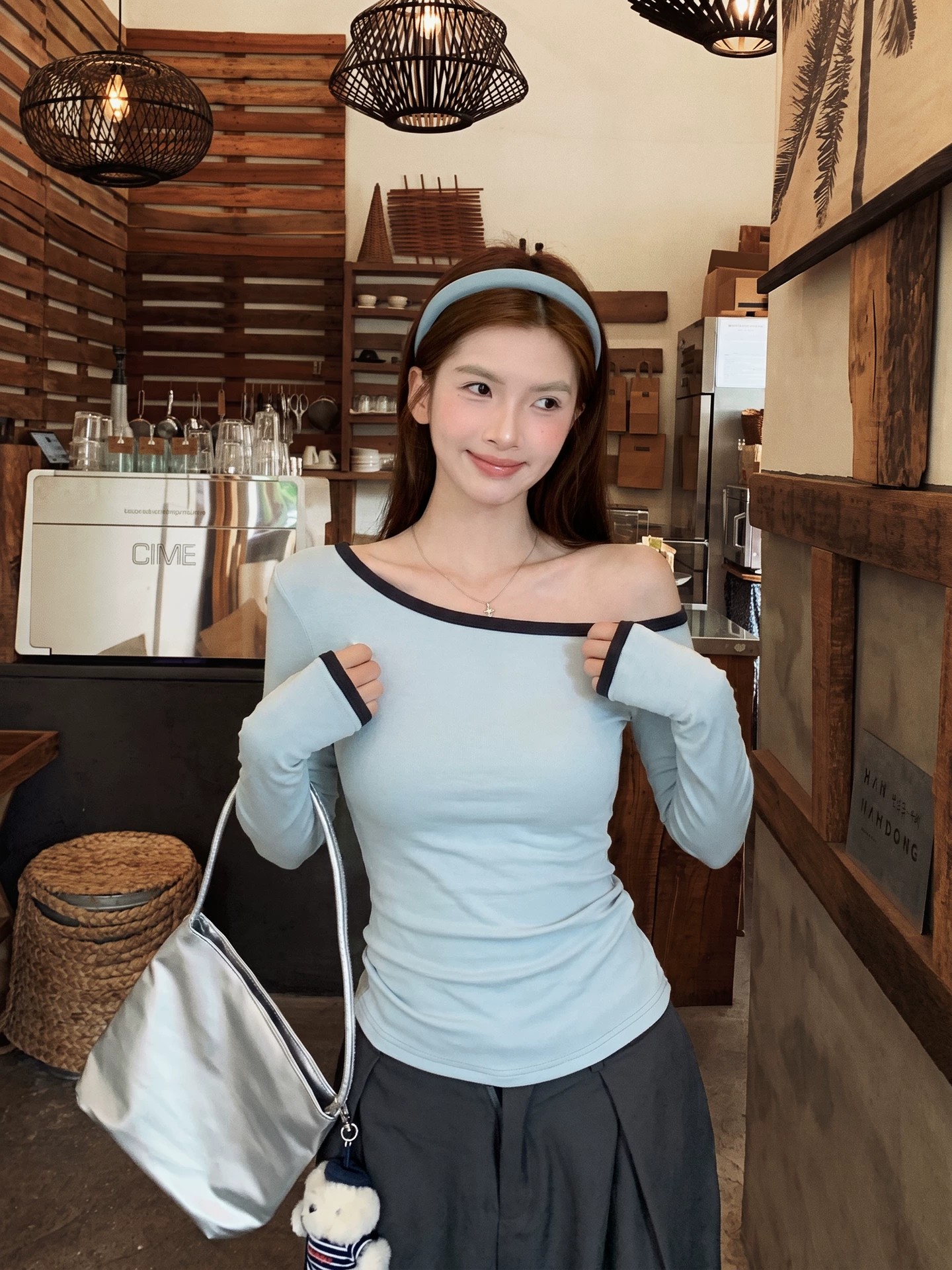 Women's Off-Shoulder Long Sleeve Knit Top 2026 Fall Winter Yellow - Image 2