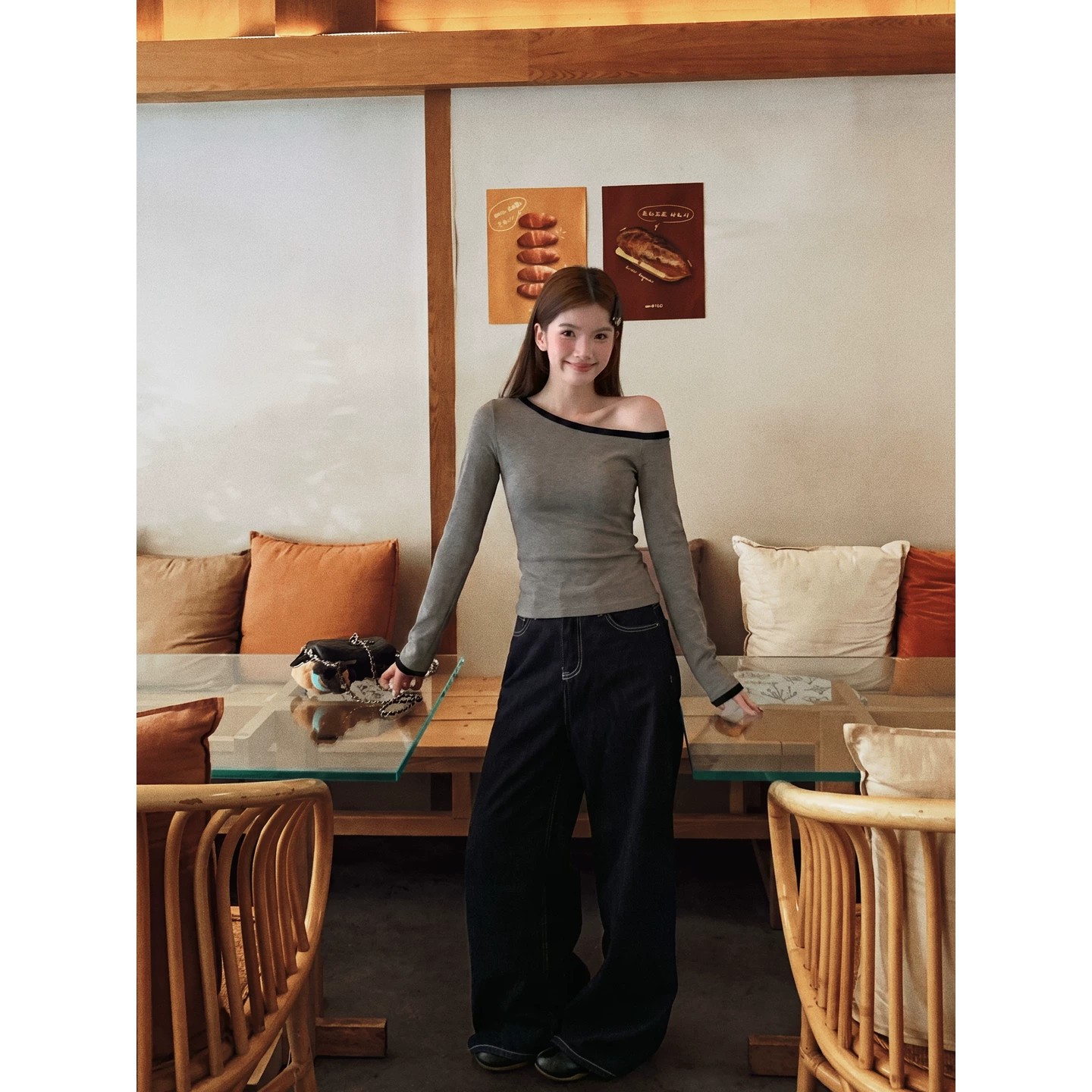 Women's Off-Shoulder Long Sleeve Knit Top 2026 Fall Winter Yellow - Image 5